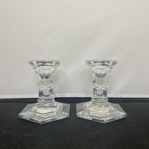 Set of 2 Miller Rogaska Reed & Barton Crystal Candle Stick Holders 4" Tall Chrty - Picture 1 of 9